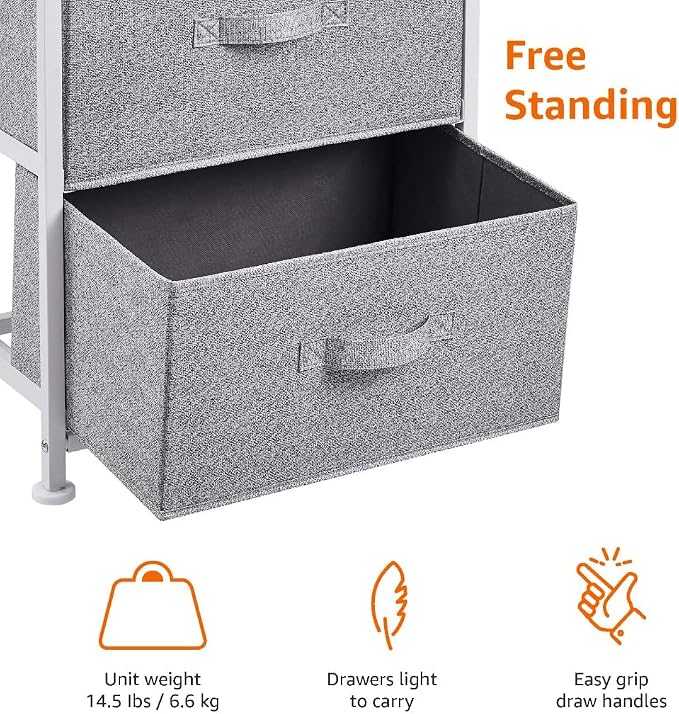 4-Drawer Fabric Storage Organiser Unit with Steel Frame & Wooden Top, 30x46.5x94cm - White-Zinamarket