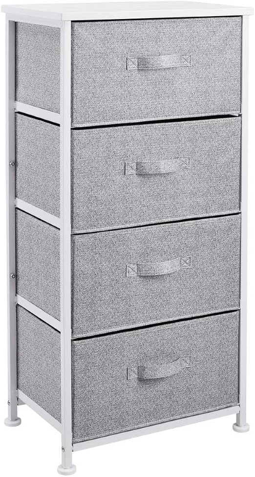 4-Drawer Fabric Storage Organiser Unit with Steel Frame & Wooden Top, 30x46.5x94cm - White-Zinamarket