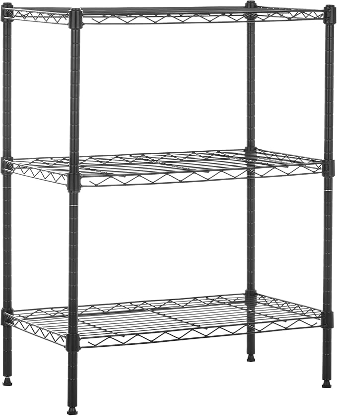 3-Tier Heavy Duty Steel Shelving Unit with Adjustable Shelves, 34x58.9x76.2cm - Black-Zinamarket
