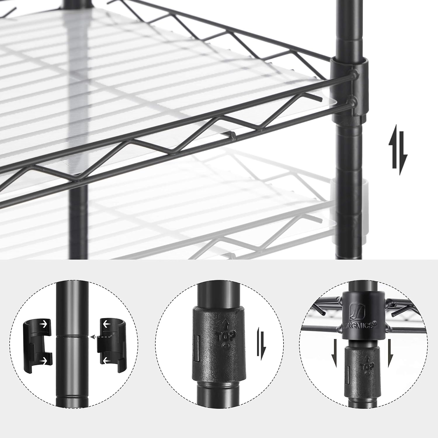 5-Tier Metal Wire Shelving Unit with 8 Side Hooks & PP Liners, 30x40x121cm - Black-Zinamarket