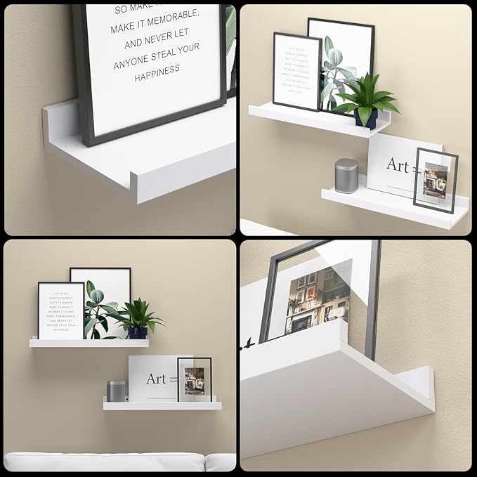 90cm Wooden Floating Wall Shelves with Anti-Slip Front Lip, Set of 2 - White-Zinamarket