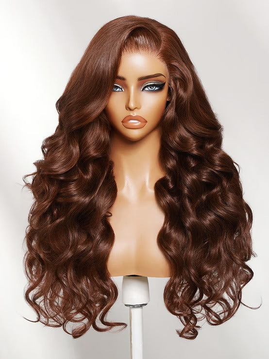 Richmond GB Hair 7x5 No Slip Glueless Lace Wig Deep Auburn Brown Saide Part Body Wave Human Hair Wig - Front View