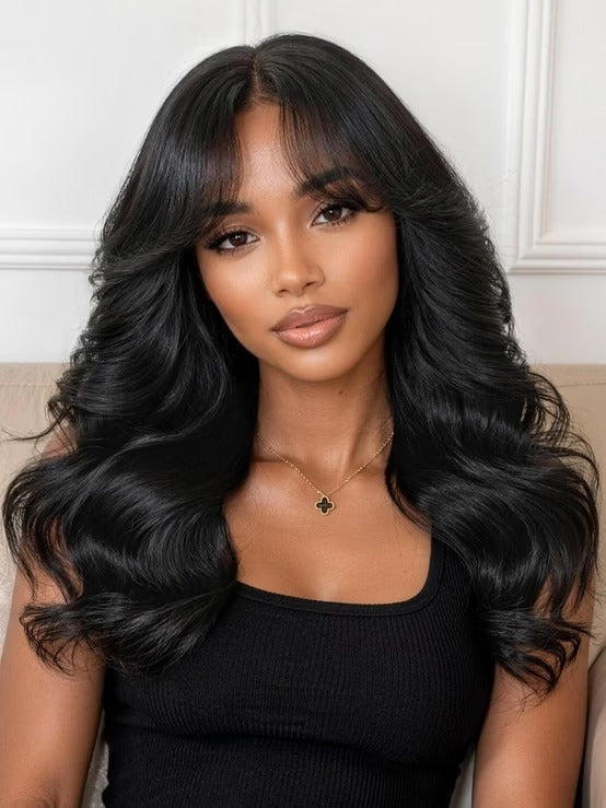 Richmond GB Hair 7x5 Glueless Lace No Slip™ Wig 90s Inspired Layered Blowout Body Wave Human Hair Wig with Curtain Bangs - Front View