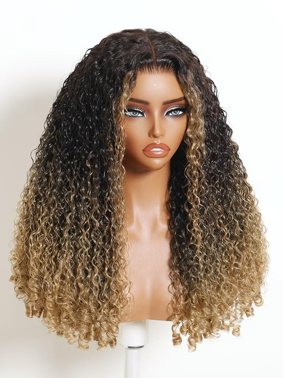 Richmond GB Hair 7x5 No Slip Glueless Lace Human Hair Wig Dark Root Honey Blonde Ombre Burmese Curly with Finger Coil Ends Wig - Multi-Angle View 3