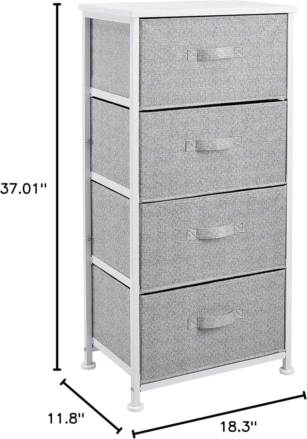 4-Drawer Fabric Storage Organiser Unit with Steel Frame & Wooden Top, 30x46.5x94cm - White-Zinamarket