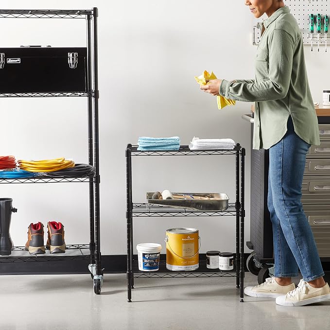 3-Tier Heavy Duty Steel Shelving Unit with Adjustable Shelves, 34x58.9x76.2cm - Black-Zinamarket