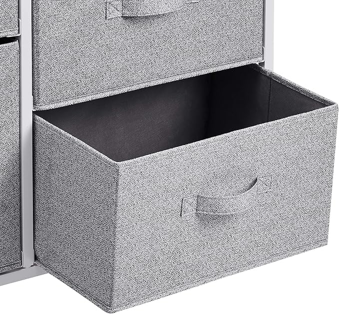 5-Drawer Fabric Storage Tower with Wooden Top & Steel Frame, Closet Chest - White-Zinamarket