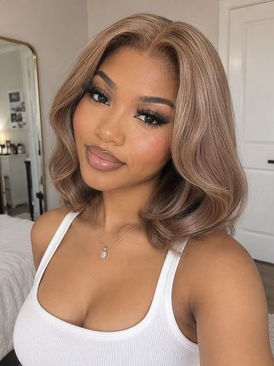 Richmond GB Hair Klaiyi 7x5 No Slip Lace Wig Chic Smoky Beige Blonde Bob Human Hair Wig with Face Framing Layers - Front View