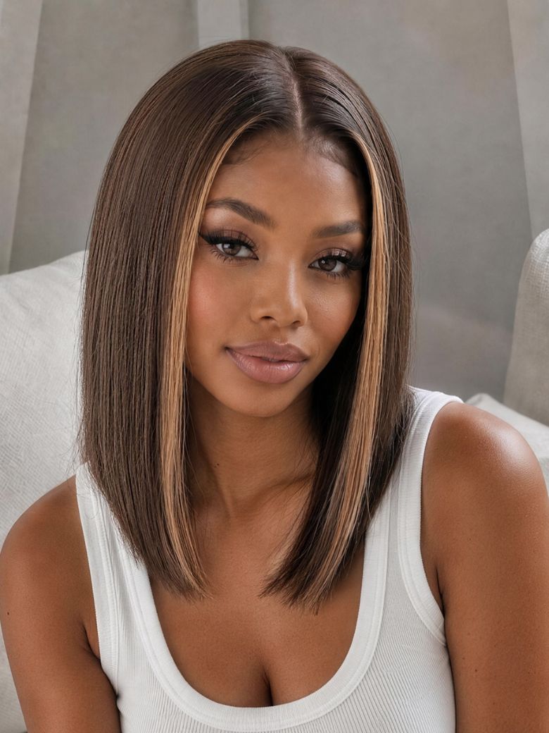 Richmond GB Hair Klaiyi Mocha Brown Highlight Bob Wig with Caramel Highlights 7x5 Bye-Bye Knots Wig - Multi-Angle View 3