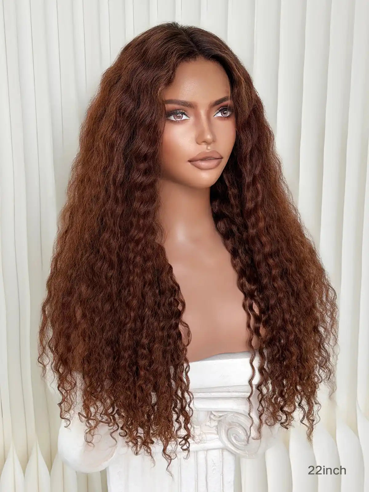 Richmond GB Hair Aura Glueless Lace Wig Dark Brown Red 3B Curly Human Hair Wig - Multi-Angle View 2