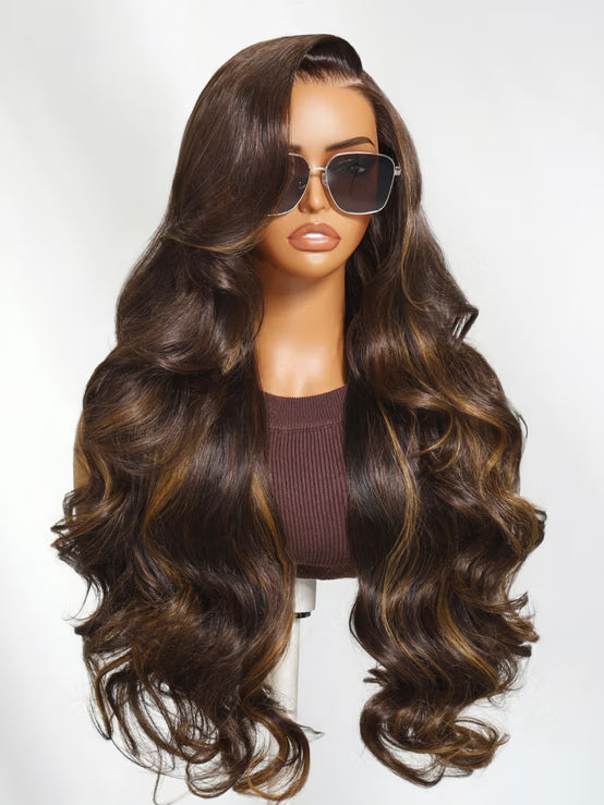 Richmond GB Hair Klaiyi 7x5 Bye Bye Knots Glueless Lace Closure Wig Espresso Brown With Blonde Highlights Human Hair Wig - Multi-Angle View 3
