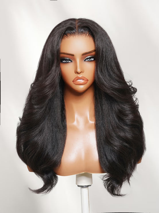 Richmond GB Hair 7x5 Glueless Lace Natural Black 90s Layered Blow-out Kinky Straight Human Hair Wig - Multi-Angle View 3
