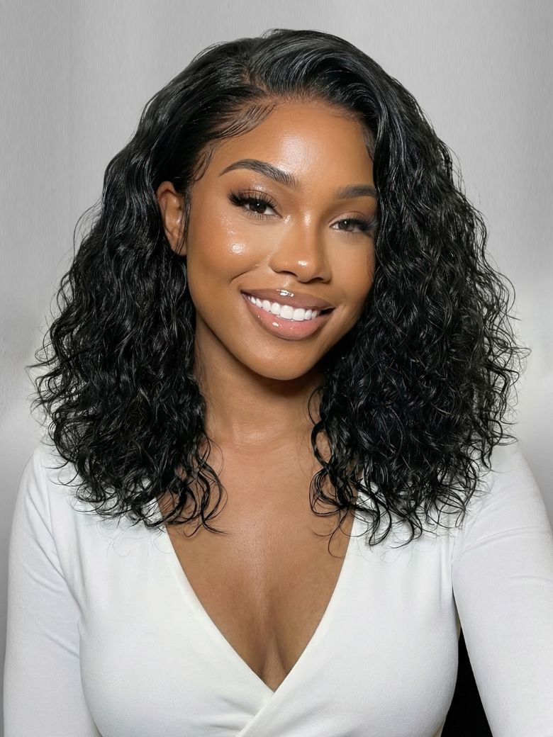 Richmond GB Hair 6x4 Lace Closure 220% Density Put On& Go Water Wave Short Wavy Bob Wig Glueless Lace Wig - Multi-Angle View 2