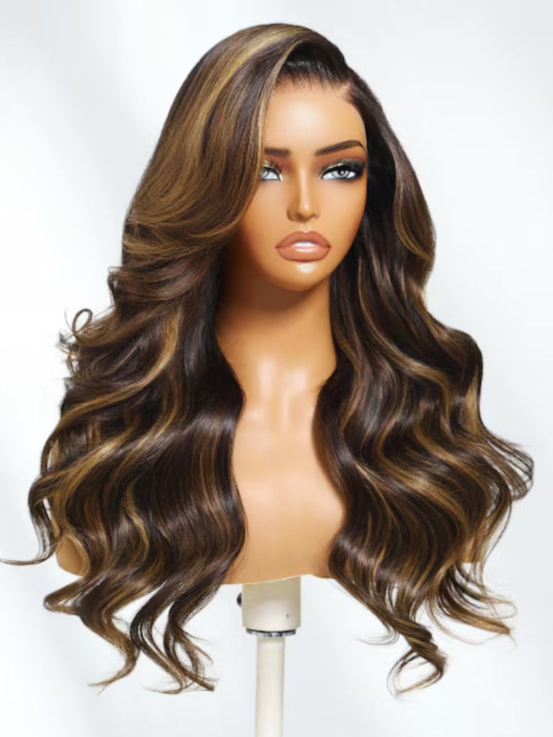Richmond GB Hair Brown Balayage Highlight 7x5 Bye Bye Knots Glueless Lace Body Wave Wig with Face Framing Layers - Multi-Angle View 2