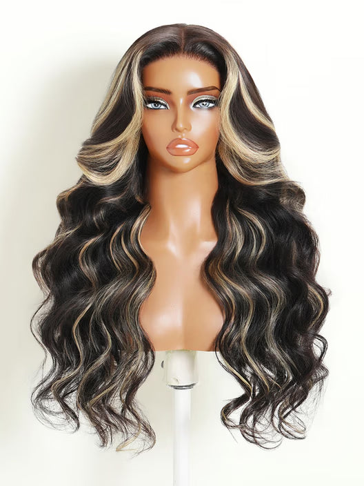 Richmond GB Hair Klaiyi 7x5 No-Slip Glueless Lace Closure Wig Face-Framing Blonde Highlights Body Wave Human Hair Wig - Multi-Angle View 2