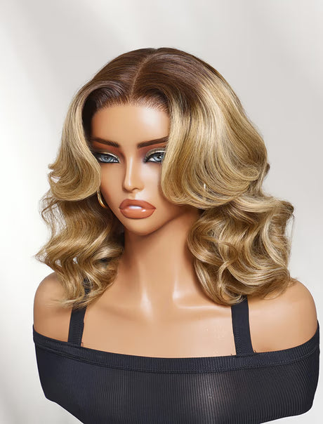 Richmond GB Hair 7x5 Lace No Slip Wig Brown Rooted Honey Blonde Body Wave Bob Wig with Caramel Highlights Human Hair Wig - Multi-Angle View 3
