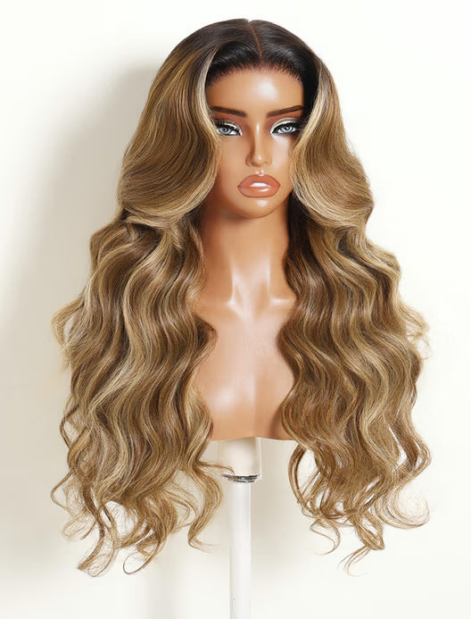 Richmond GB Hair Honey Blonde Balayage Body Wave 7x5 Lace Glueless Human Hair Wig - Multi-Angle View 3