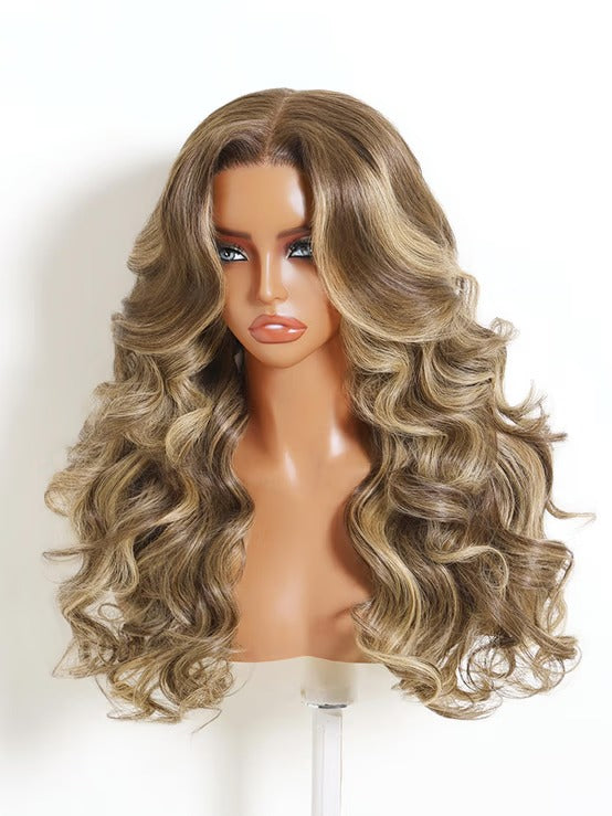 Richmond GB Hair 13x4 Glueless Lace Front Wig Brunette Ombre With Blonde Highlights Body Wave Human Hair Wig - Multi-Angle View 3