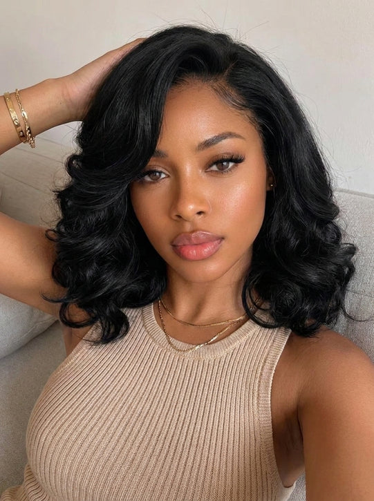 Richmond GB Hair Layered Wavy 6×4 No Slip Cap Glueless Lace Closure Human Hair Wig 220% Density - Front View