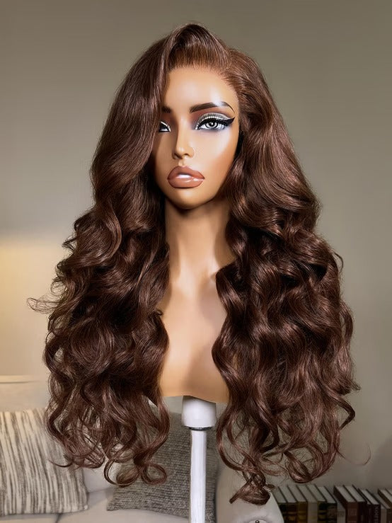 Richmond GB Hair 7x5 No Slip Glueless Lace Wig Deep Auburn Brown Saide Part Body Wave Human Hair Wig - Multi-Angle View 3