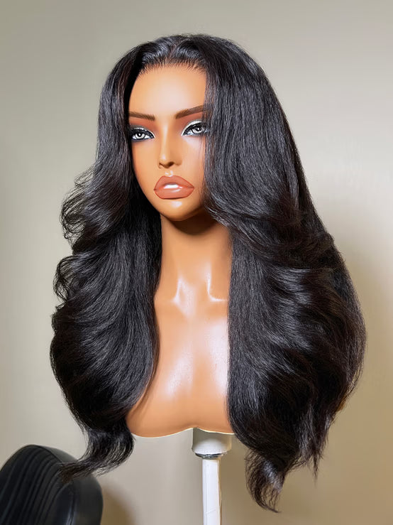 Richmond GB Hair 7x5 Glueless Lace Natural Black 90s Layered Blow-out Kinky Straight Human Hair Wig - Multi-Angle View 2