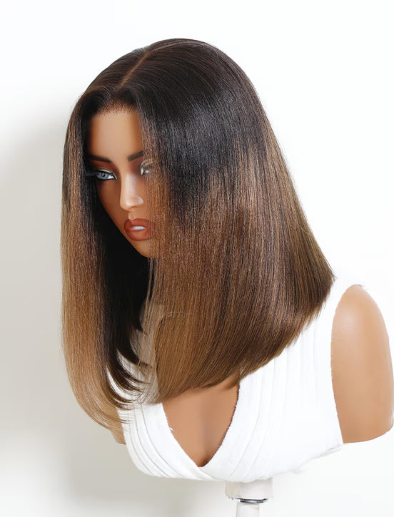 Richmond GB Hair Klaiyi Ombre Chestnut Brown Yaki Straight Bob Wig 7x5 Lace No Slip Glueless Human Hair Wig - Multi-Angle View 3