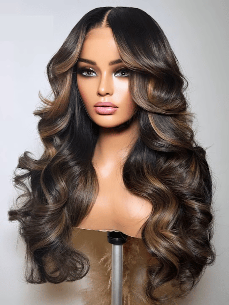 Richmond GB Hair Klaiyi 7x5 Bye Bye Knots Glueless Lace Closure Wig Espresso Brown With Blonde Highlights Human Hair Wig - Multi-Angle View 2