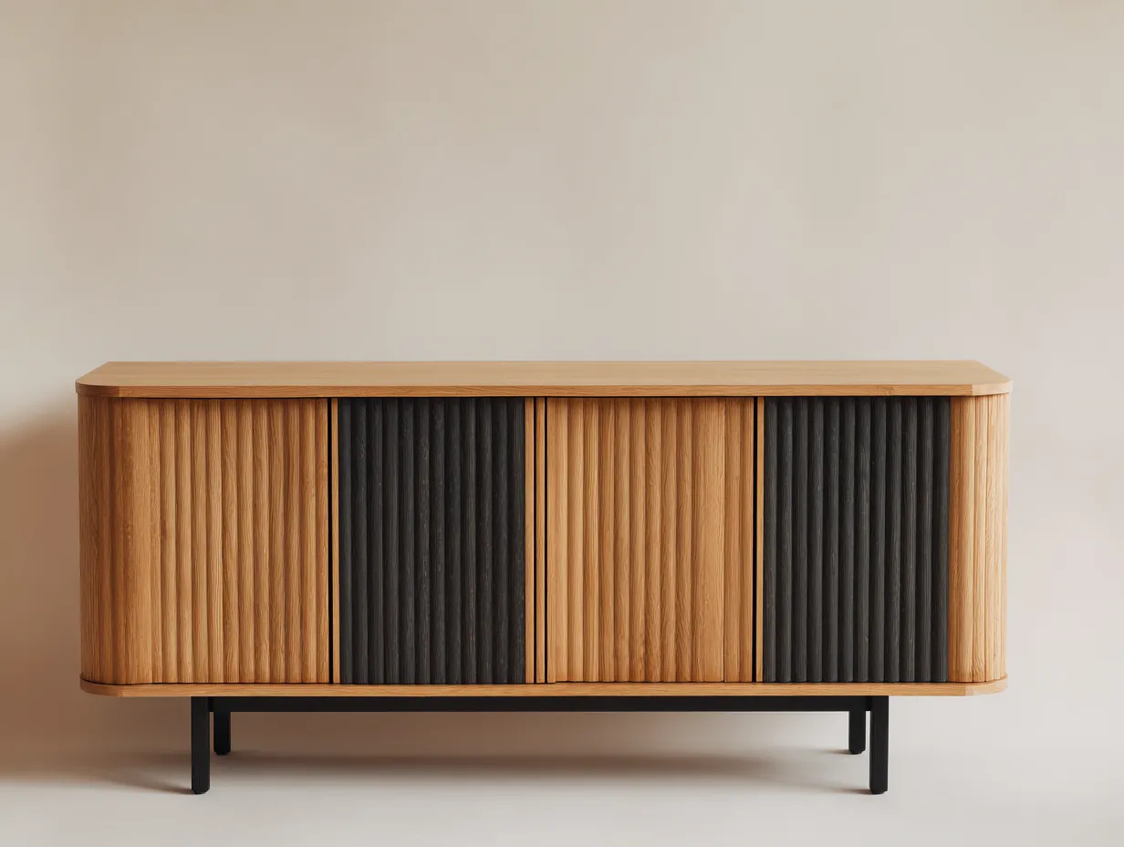 TV-Schrank 200×45×68 cm - Eiche Schwarz Holz - elegantes Wohnzimmer Möbel-Lovorahadecor