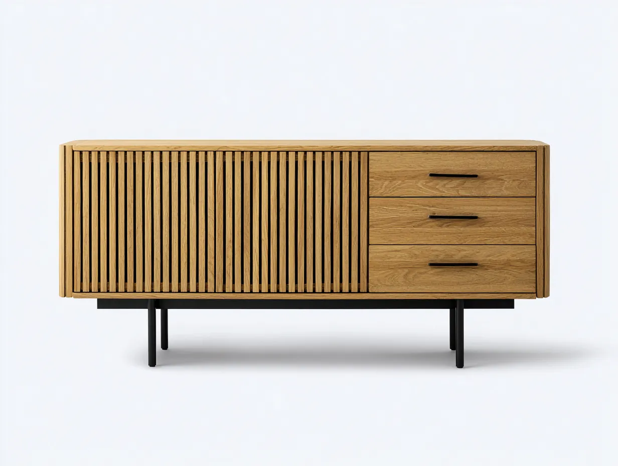 TV-Schrank Holz 180×42×74 cm - Braun/Schwarz - geriffelte Front im modernen Stil-Lovorahadecor