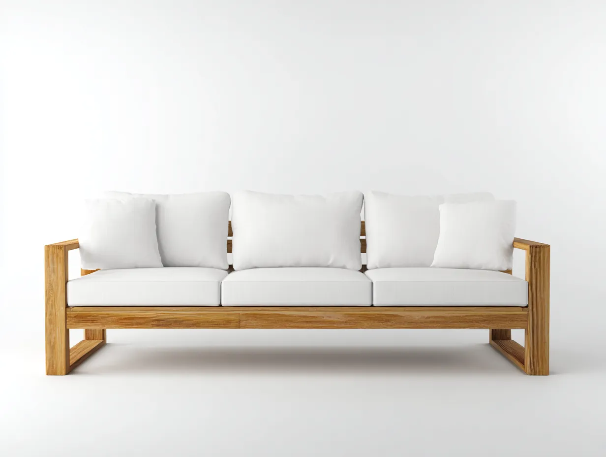 Sofa aus Holz und Stoff 228×86×82 cm Weiß Braun - geradliniges Wohnzimmerdesign-Lovorahadecor