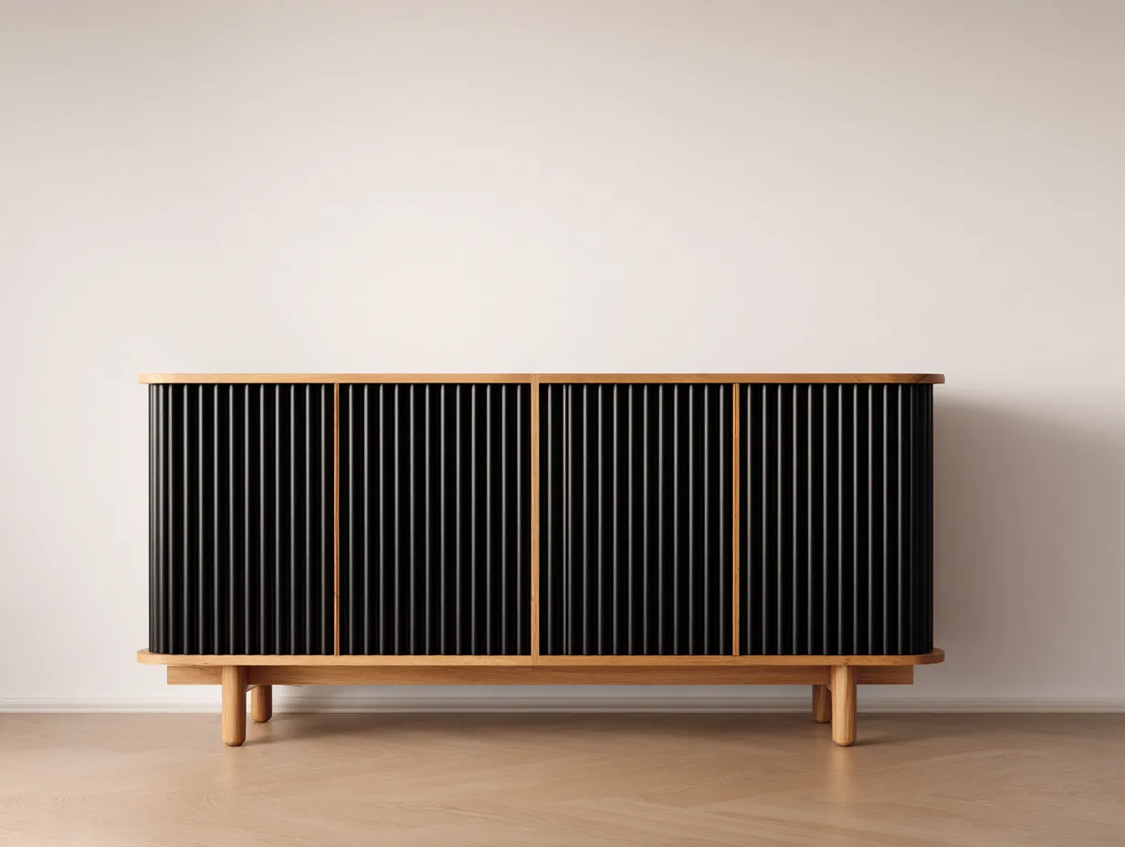 TV-Schrank Holz 180×42×70 cm - Schwarz/Braun - geriffelte Front im modernen Stil-Lovorahadecor