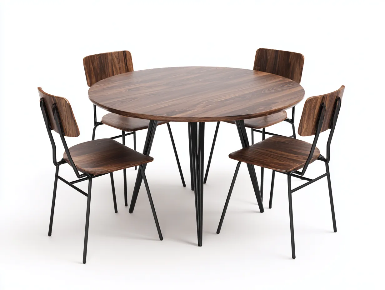 Tisch- und Stuhlset Holzoptik Metall 182×182×81 cm - Braun/Schwarz - rundes Essset im modernen Stil-Lovorahadecor