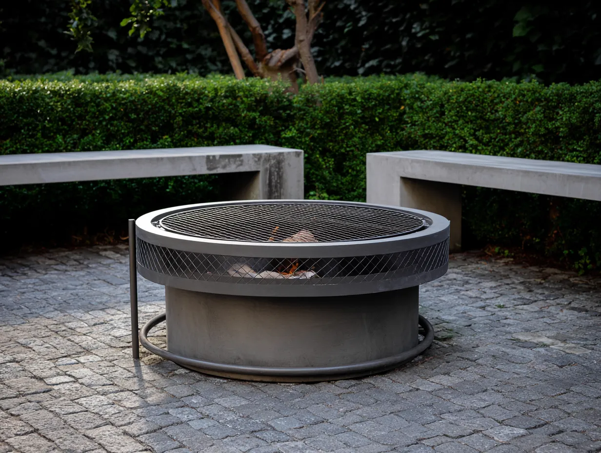 Garten Herd Metall 100×100×40 cm - grau - runde Feuerstelle für Außenbereich-Lovorahadecor