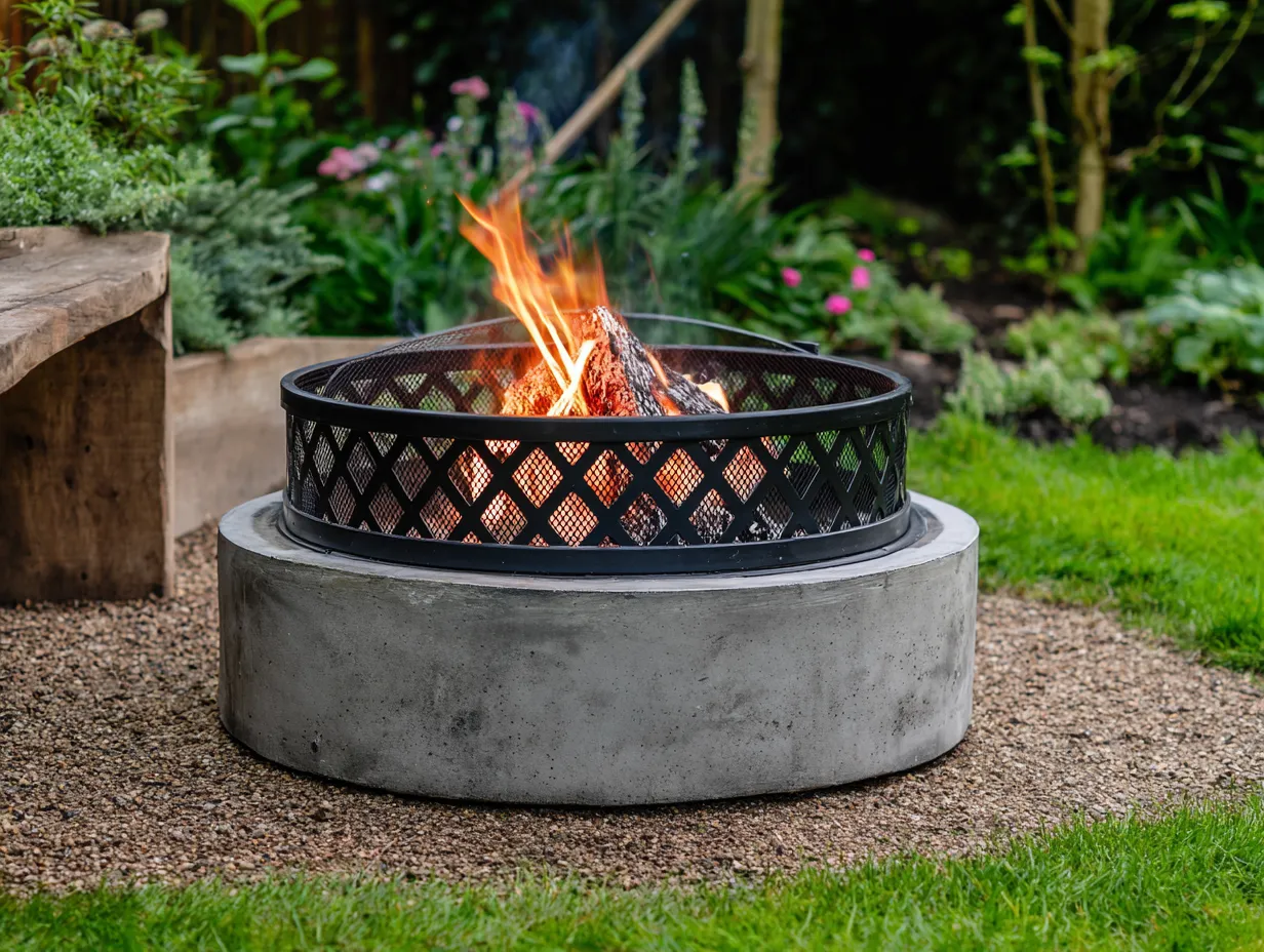 Feuerstelle 70x70x40 cm Schwarz Stahl Rund Garten Terrassenofen mit Funkenschutz-Lovorahadecor