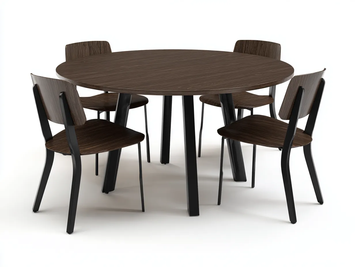 Tisch- und Stuhlset Holzoptik Metall 190×190×82 cm - Braun/Schwarz - rundes Esszimmer-Set mit vier Stühlen-Lovorahadecor