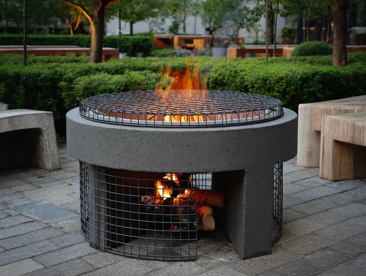 Feuerstelle im Freien Metall 90×90×45 cm - schwarz - modernes Gartendesign-Lovorahadecor