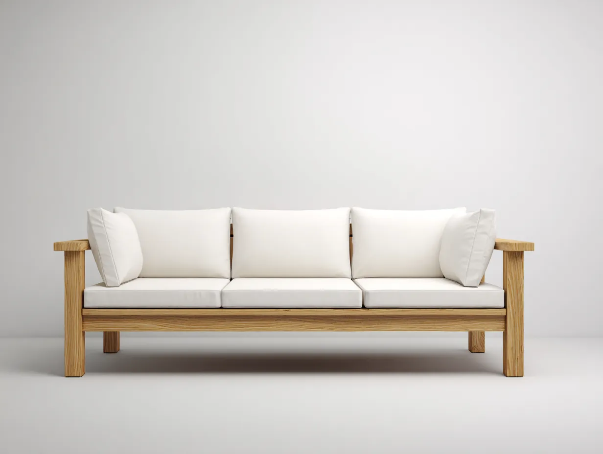 Sofa Holz 205×80×76 cm - Weiß/Braun - geradliniges Dreisitzer-Sofa für das Wohnzimmer-Lovorahadecor