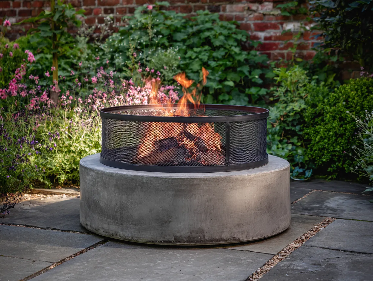 Outdoor Herd Metall 95×95×78 cm - Schwarz Grau - runde Feuerstelle mit Ablage-Lovorahadecor