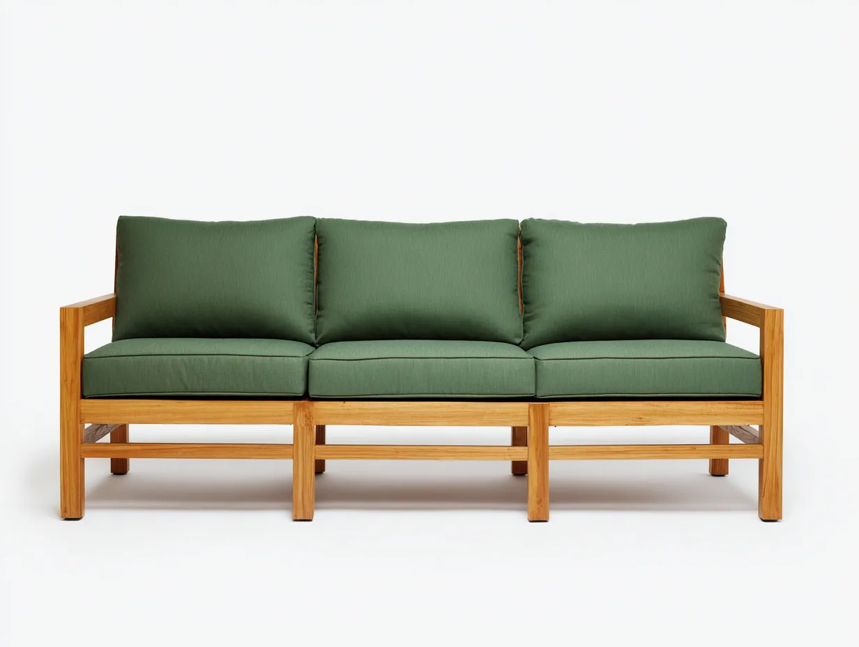 Sofa Holz 210×82×78 cm - Grün/Braun - modernes Dreisitzer-Sofa für das Wohnzimmer-Lovorahadecor