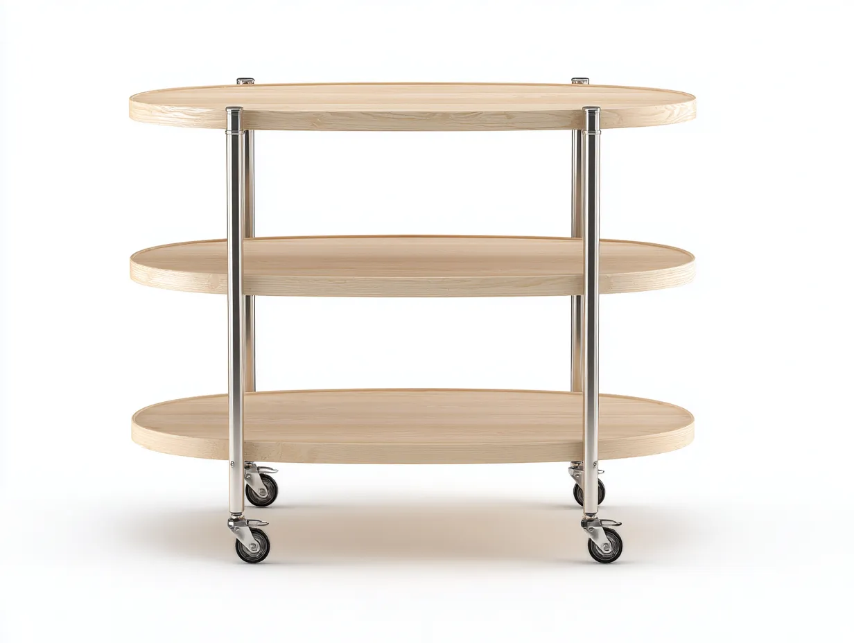 Servierwagen Holz Metall 96×48×86 cm - Natur/Silber - dreistufiger Rollwagen für das Esszimmer-Lovorahadecor