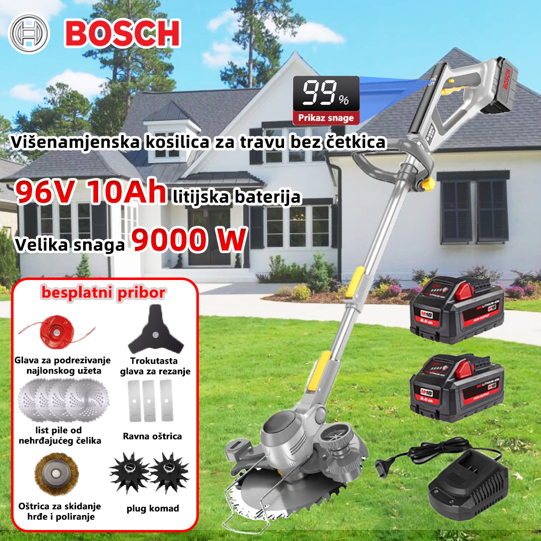 Bosch 9000W multifunkcionalna kosilica bez četkica, košnja/oranje/rezanje drva
