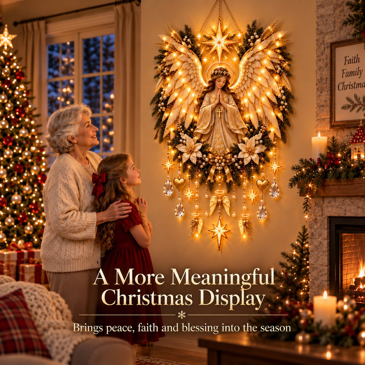 Faith centered praying angel Christmas display