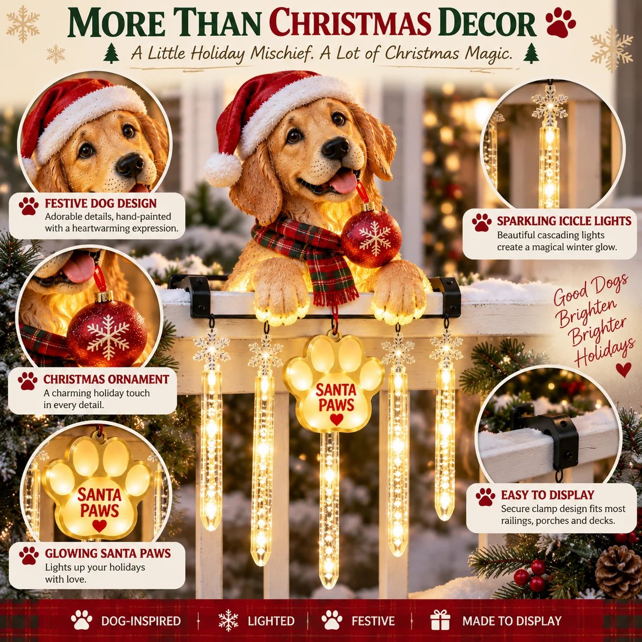 Santa Paws Christmas decoration product features