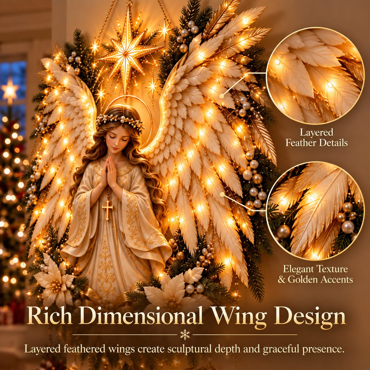 Dimensional layered angel wing details