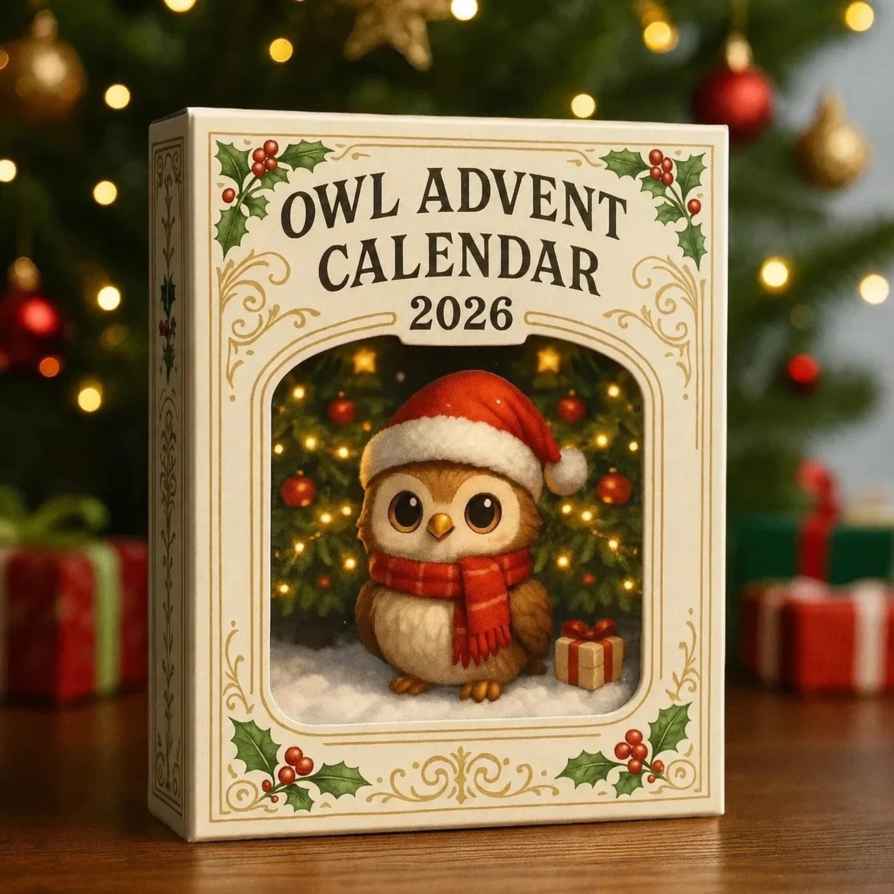 Mini owl figures inside Christmas advent calendar