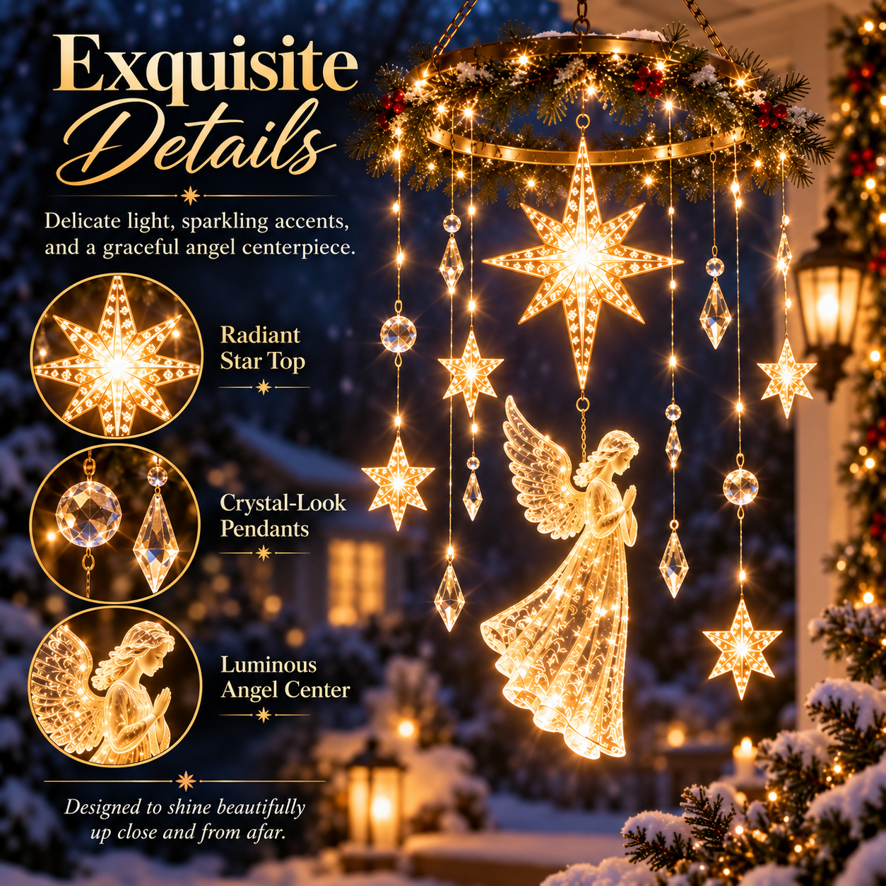 Warm white Angel Star Christmas hanging light