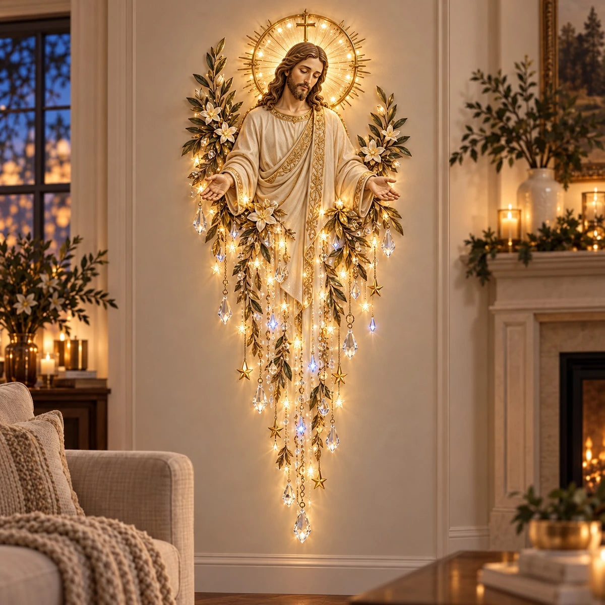 Light of Christ Cascade with open arms and a radiant circular halo