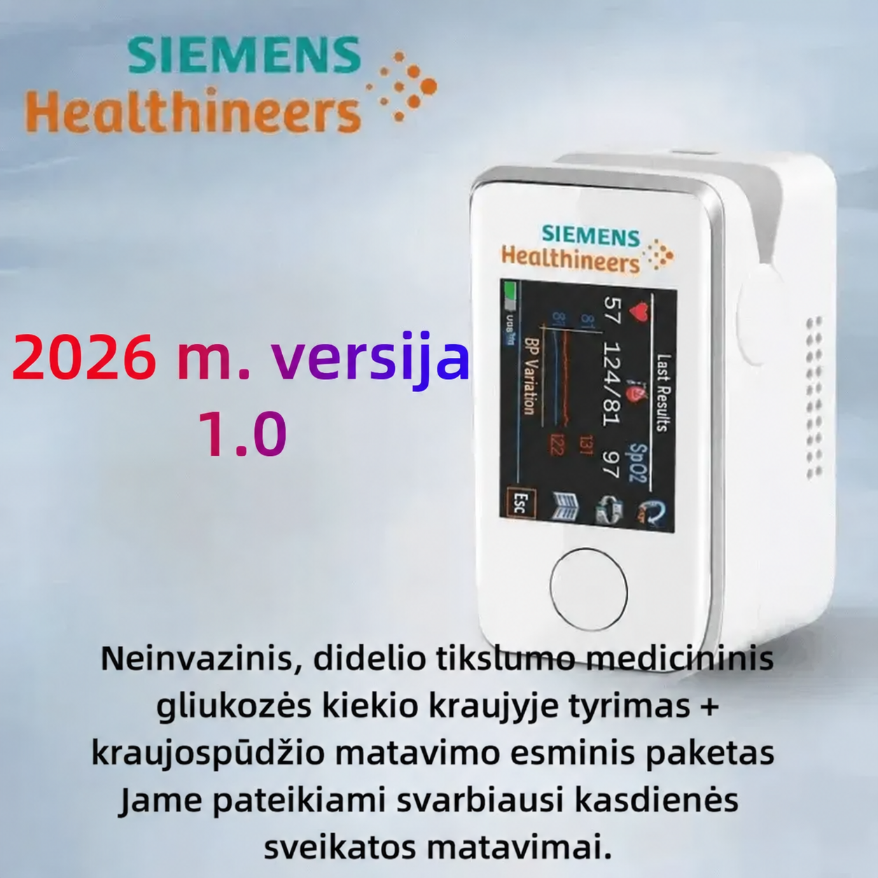 Naujausias „Siemens“ neinvazinis daugiafunkcis gliukozės matuoklis (be adatų / 5 sekundžių matavimas / 99% tikslumas)