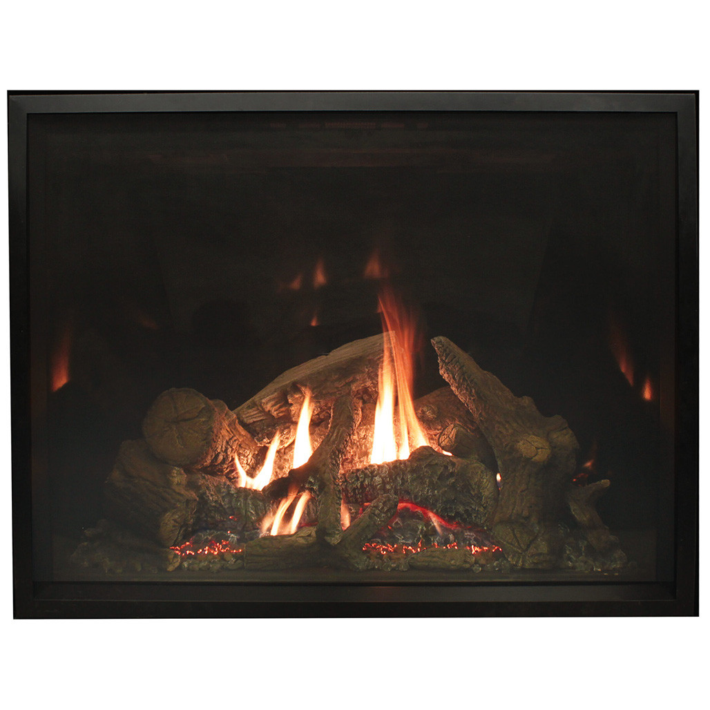 Montigo Paragon DVCT50 gas fireplace with forest timber log set