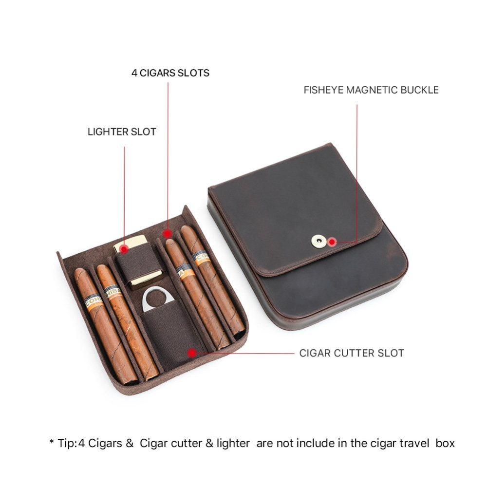 CF5021 layout: four cigar slots, lighter slot, cigar cutter slot and fisheye magnetic buckle